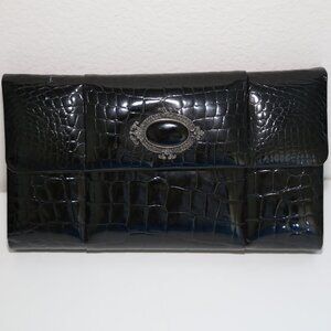 Auth 80s Finesse La Model Genuine Glazed alligator belly clutch black Gorgeous!